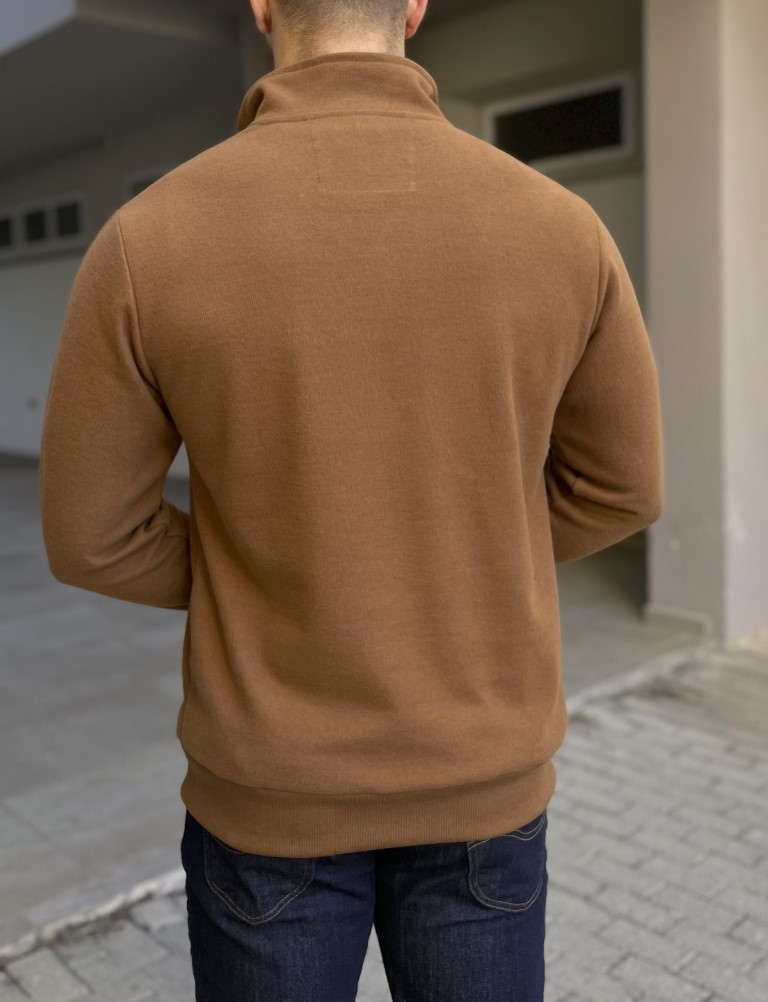 Everbest Ανδρική κάμελ ριπ με βελούδινη υφή μπλούζα με γιακά και φερμουάρ 251040 φωτογραφία